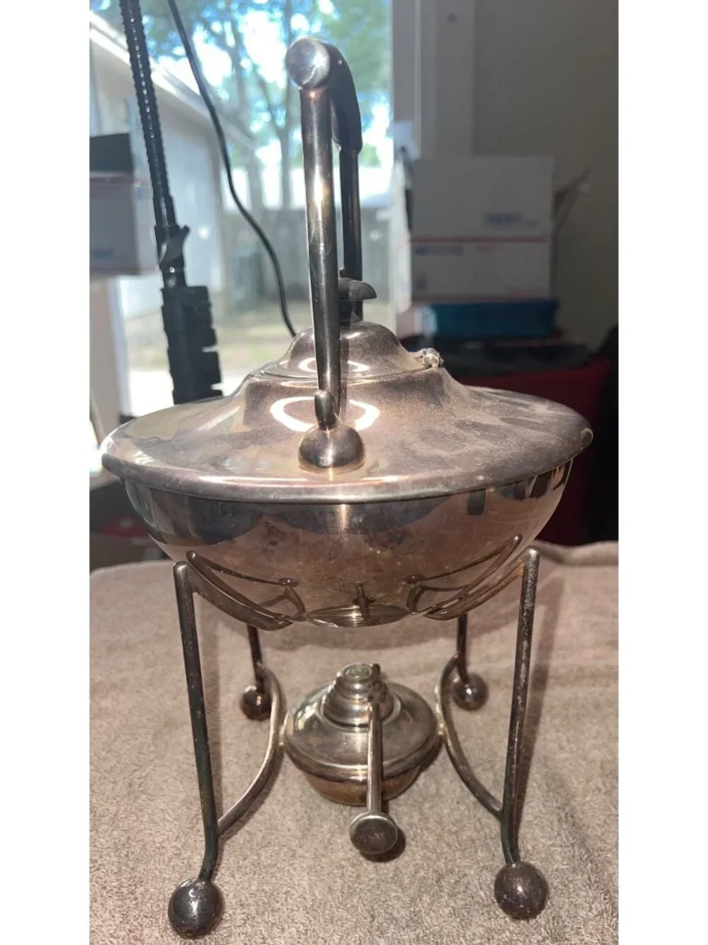 Antique Tilting Teapot With Stand Oil Warmer Silver-Plated Vintage Victorian